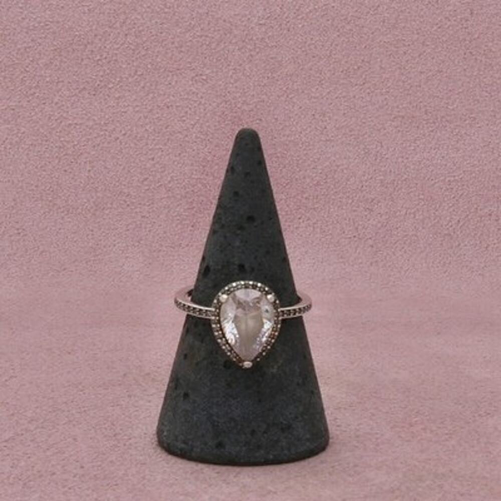Pandora Sterling Silver Authentic Pear-Cut C Z Beaded Border Ring Size 7.5